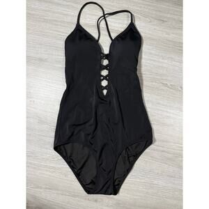 Victoria's Secret Black Lace-Up One-Piece Swimsuit - Size S